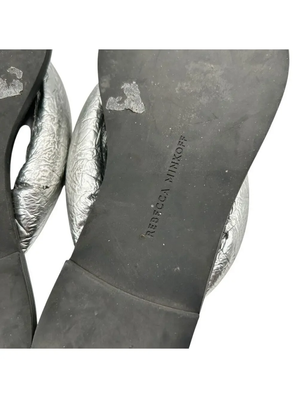Rebecca Minkoff Women's Puff Silver Slip On Flip Flop Sandals Size 9-9.5